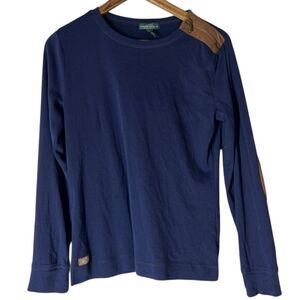 Lauren Ralph Lauren Jeans Long Sleeve Top Womens Sz L Elbow Patch Western Rodeo